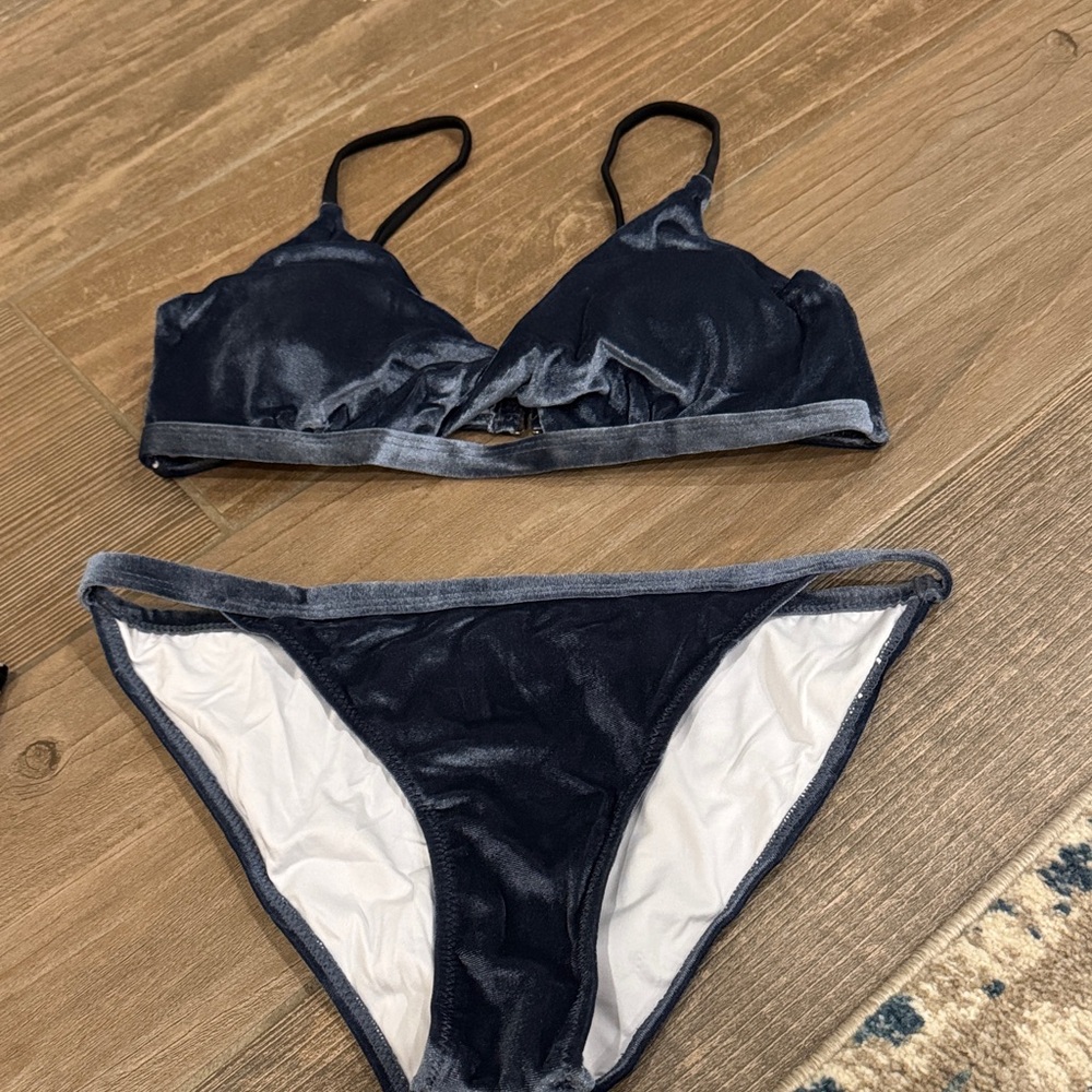 Women's Navy Velvet Bikini Set - Unknown Brand